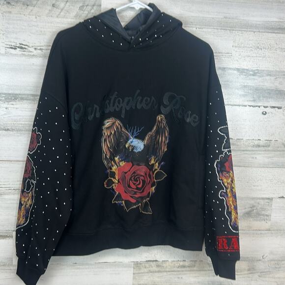 Christopher Rose Dream Rose Hoodie Sweatshirt Men’s Size Medium Rhinestone Rare - Picture 2 of 10